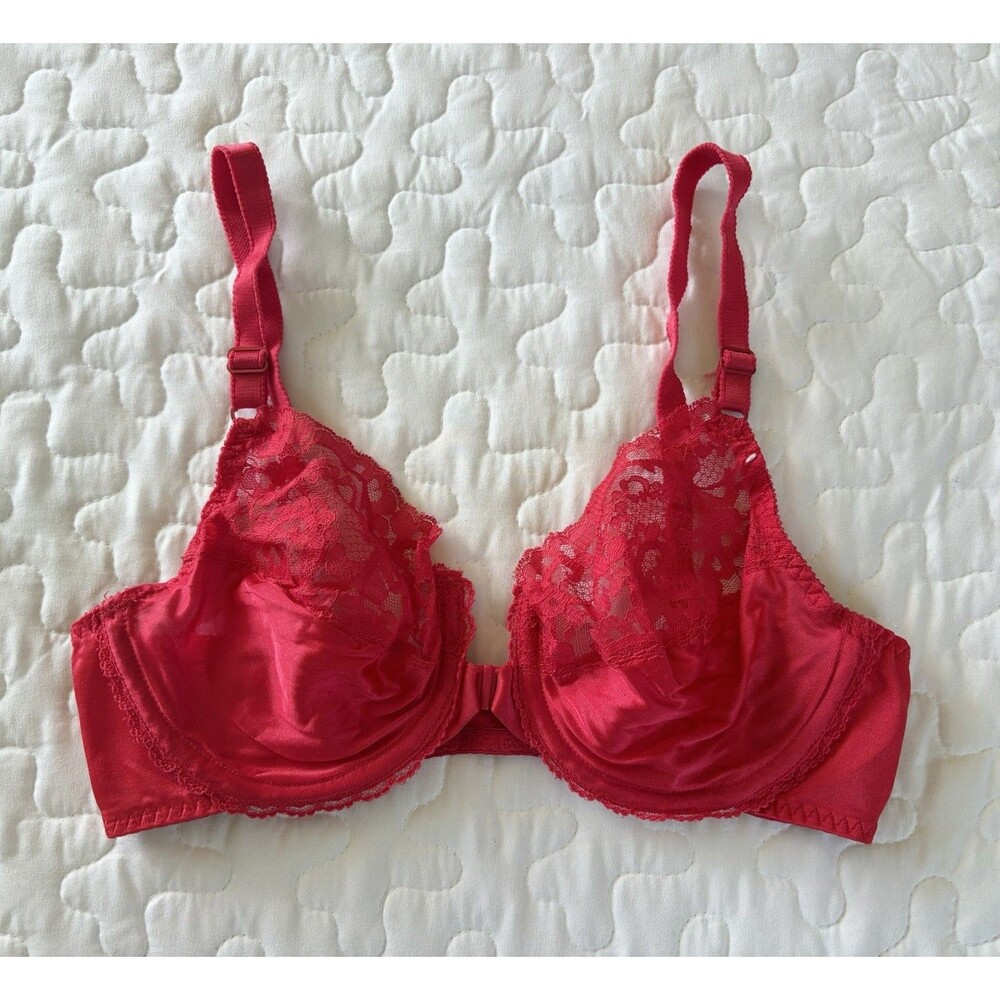 Vintage Sears Isn’t It Divine Union Label Red Satin Lace Front Closure Bra 34C